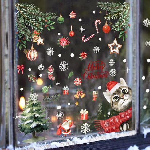 Christmas Cat Window Clings Decals Christmas Window Decorations Christmas Cat Window Stickers Winter Wonderland Decor for Office School Home Decorations Xmas Gifts in Kuwait