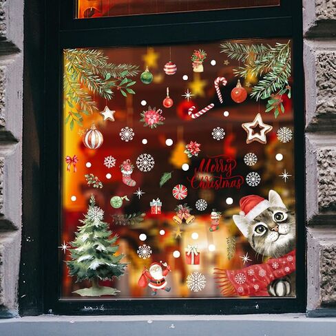 Christmas Cat Window Clings Decals Christmas Window Decorations Christmas Cat Window Stickers Winter Wonderland Decor for Office School Home Decorations Xmas Gifts in Kuwait