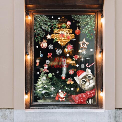 Christmas Cat Window Clings Decals Christmas Window Decorations Christmas Cat Window Stickers Winter Wonderland Decor for Office School Home Decorations Xmas Gifts in Kuwait