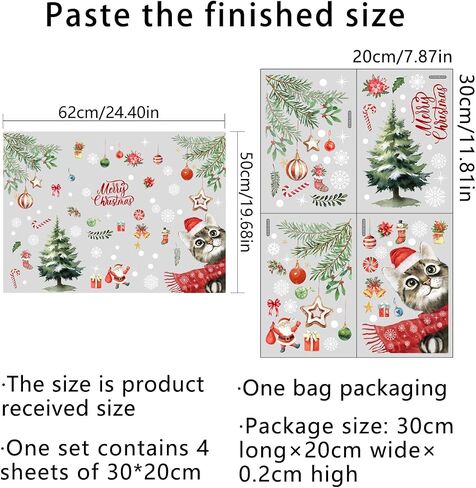 Christmas Cat Window Clings Decals Christmas Window Decorations Christmas Cat Window Stickers Winter Wonderland Decor for Office School Home Decorations Xmas Gifts in Kuwait
