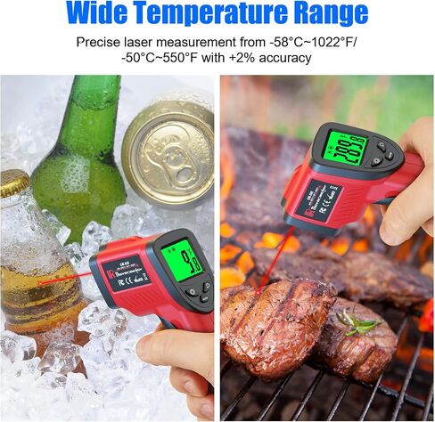 Upgrade Infrared Thermometer Gun -58°F~1112°F, Non-Contact Digital Laser Thermometer Gun, IR Temperature Temp Gun with Adjustable Emissivity & Max Measure for Cooking/BBQ/Fridge/Engine(Not for Human) in Kuwait