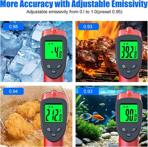 Upgrade Infrared Thermometer Gun -58°F~1112°F, Non-Contact Digital Laser Thermometer Gun, IR Temperature Temp Gun with Adjustable Emissivity & Max Measure for Cooking/BBQ/Fridge/Engine(Not for Human) in Kuwait