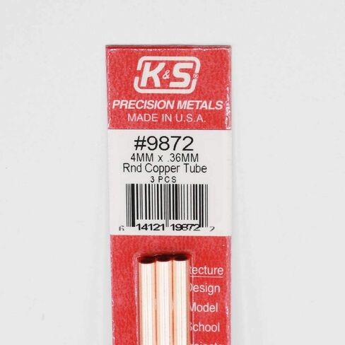 K&S Precision Metals 9870 أنبوب نحاسي مستدير ، 2 مم O.D. X .36 مم سمك الجدار × 300 مم طولًا، 4 قطع لكل حزمة، صنع في الولايات المتحدة الأمريكية in Kuwait