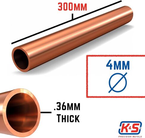 K&S Precision Metals 9870 أنبوب نحاسي مستدير ، 2 مم O.D. X .36 مم سمك الجدار × 300 مم طولًا، 4 قطع لكل حزمة، صنع في الولايات المتحدة الأمريكية in Kuwait