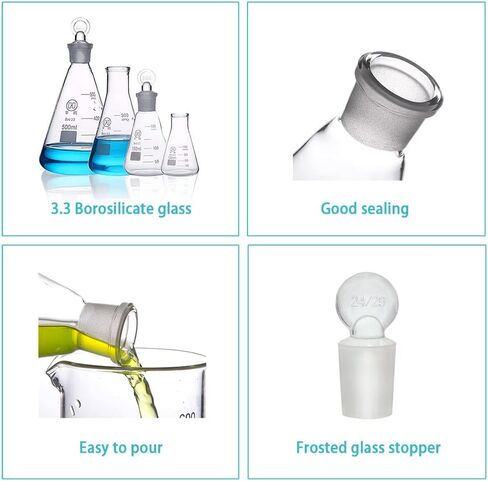 50ml Narrow Mouth Glass Erlenmeyer Flask with Ground Glass Stopper, 3.3 Borosilicate Glass Graduated Flask with Printed Graduation, HUAOU, Pack of 3 in Kuwait