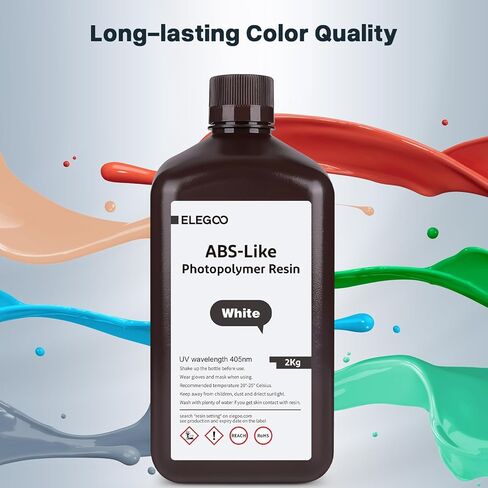 ELEGOO ABS-Like 3D Printer Resin, 405nm UV-Curing LCD Resin High Precision Fast Curing Non-Brittle Standard Photopolymer Resin for LCD Printing White 1000G in Saudi Arabia