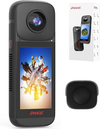 كاميرا PANOX V2 360 Action - مجموعة مدونة فيديو بسعة 128 جيجابايت مع عصا سيلفي - فيديو 8K 10FPS HDR، مستشعرات 1/2 بوصة 48 ميجابكسل، صورة 72 ميجابكسل 360 درجة، شاشة لمس 3 بوصة، تحرير AI، بث مباشر 4K، نظام تشغيل Android 10 in Saudi Arabia