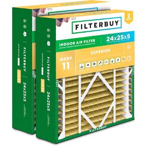 Filterbuy 24x25x5 Air Filter MERV 11 Allergen Defense (2-Pack), Pleated HVAC AC Furnace Air Filters Replacement for Carrier FILXXCAR0024 (Actual Size: 23.75 x 24.75 x 4.38 Inches)