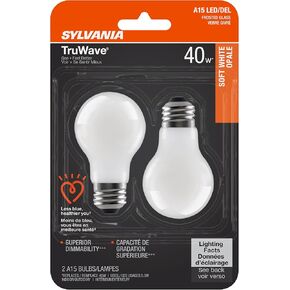 SYLVANIA LED TruWave Natural Series Ceiling Fan / Fixture Light Bulb, 40W A15 Soft White Medium Base, Dimmable, Frosted - 2 Pack
