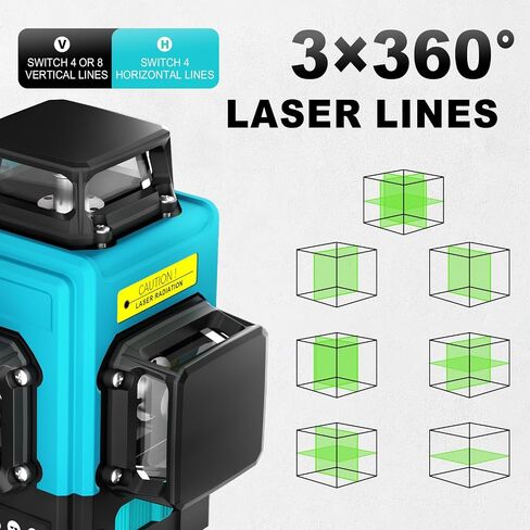 مستوى الليزر الذاتي التسوية 3x360، أداة مستوى 12 خطًا ثلاثية الأبعاد ليزر أخضر متقاطع للمشروع/التجديد/البناء قياس مستوى الليزر القابل لإعادة الشحن، حامل مغناطيسي، كابل من النوع C، حقيبة حمل VYTOOV in Kuwait