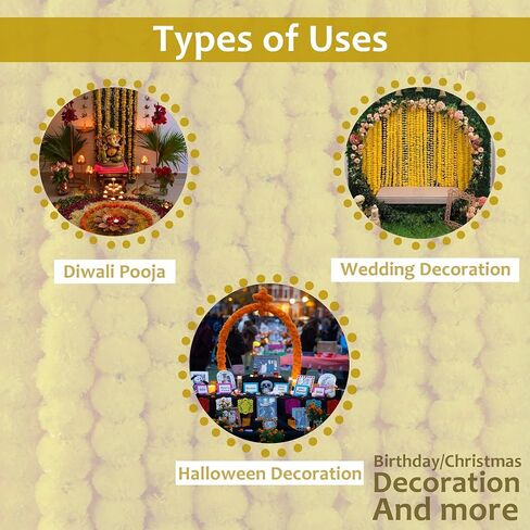 THE ART BOX 5 Pcs - 4.5 Feet Orange Artificial Marigold Garlands Halloween Diwali Decorations Wedding Fake Flowers Strands Fall Hanging Christmas India Festival Decor in Kuwait