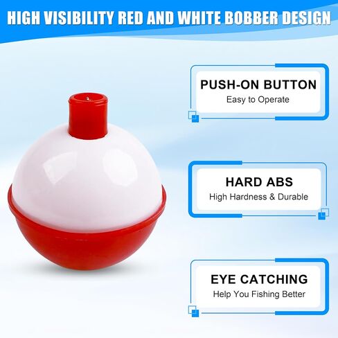 JOGFFDE Fishing Bobbers Floats Assortment - 15PCS Round Fishing Bobbers ABS Fishing Bobber Bulk Snap on Float Red White Bobbers Push Button Bobbers in Saudi Arabia