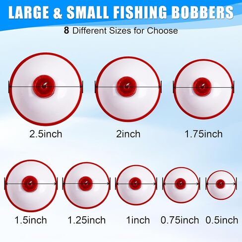 JOGFFDE Fishing Bobbers Floats Assortment - 15PCS Round Fishing Bobbers ABS Fishing Bobber Bulk Snap on Float Red White Bobbers Push Button Bobbers in Saudi Arabia