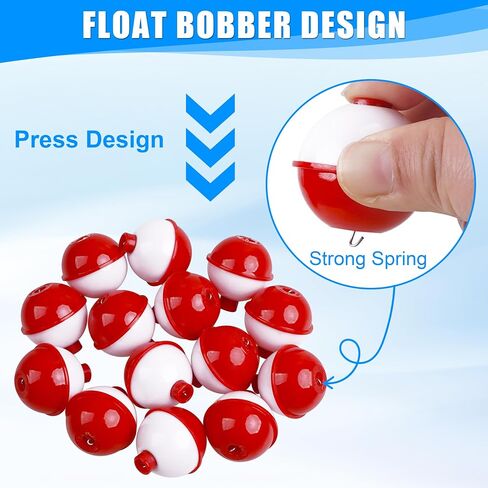 JOGFFDE Fishing Bobbers Floats Assortment - 15PCS Round Fishing Bobbers ABS Fishing Bobber Bulk Snap on Float Red White Bobbers Push Button Bobbers in Saudi Arabia