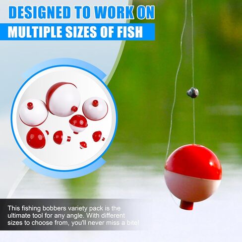 JOGFFDE Fishing Bobbers Floats Assortment - 15PCS Round Fishing Bobbers ABS Fishing Bobber Bulk Snap on Float Red White Bobbers Push Button Bobbers in Saudi Arabia