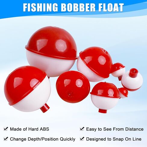 JOGFFDE Fishing Bobbers Floats Assortment - 15PCS Round Fishing Bobbers ABS Fishing Bobber Bulk Snap on Float Red White Bobbers Push Button Bobbers in Saudi Arabia