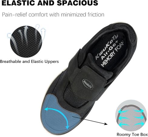 KWUKOTY Women's Diabetic Shoes | Adjustable Sneakers | Lace-Free | Plantar Fasciitis/Edema/Swollen Feet/Bunions | Black Size 8 in Kuwait