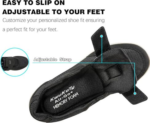 KWUKOTY Women's Diabetic Shoes | Adjustable Sneakers | Lace-Free | Plantar Fasciitis/Edema/Swollen Feet/Bunions | Black Size 8 in Kuwait