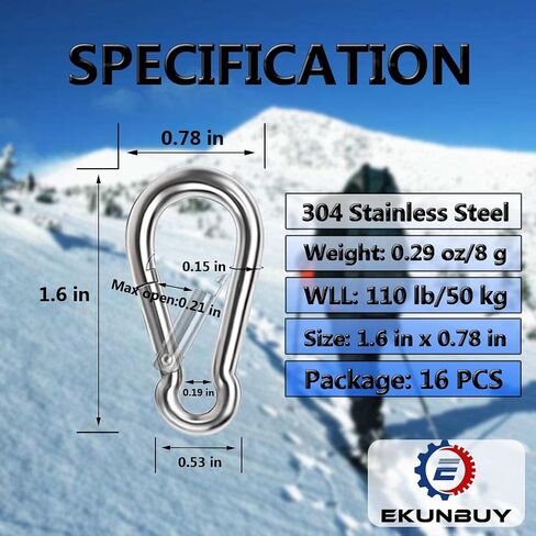 Spring Snap Hooks, 304 Stainless Steel Metal Clip Heavy Duty Rope Connector Small Snap Clamp Key Chain Link Buckle for Hammock Swing Set Outdoor Travel Camping Fishing Hiking in Kuwait