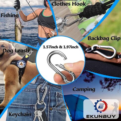 Spring Snap Hooks, 304 Stainless Steel Metal Clip Heavy Duty Rope Connector Small Snap Clamp Key Chain Link Buckle for Hammock Swing Set Outdoor Travel Camping Fishing Hiking in Kuwait