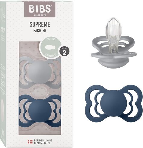 Bibs supreme silicone pacifier for 6+ months toddlers 2-pieces, size 2, cloud/steel blue in Saudi Arabia