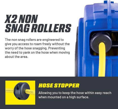 Goodyear Air Hose Reel Retractable 1/4" Inch x 50' Foot Premium Commercial Flex Hybrid Polymer Hose Max Heavy Duty Spring Driven Polypropylene Construction Lead-in Hose and PVC Handle in Saudi Arabia
