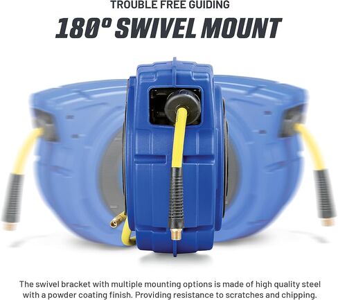 Goodyear Air Hose Reel Retractable 1/4" Inch x 50' Foot Premium Commercial Flex Hybrid Polymer Hose Max Heavy Duty Spring Driven Polypropylene Construction Lead-in Hose and PVC Handle in Saudi Arabia