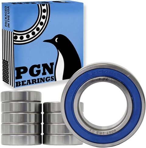 PGN (10 Pack) 6007-2RS Bearing - Lubricated Chrome Steel Sealed Ball Bearing - 35x62x14mm Bearings with Rubber Seal & High RPM Support in Saudi Arabia