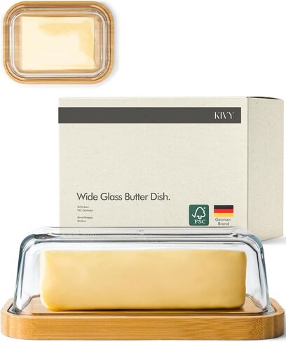 KIVY Glass butter dish with airtight lid that keeps butter soft - For countertop and refrigerator door shelf - Butter tray with lid fridge - Butter holder for counter - Covered butter dishes with lid in Kuwait