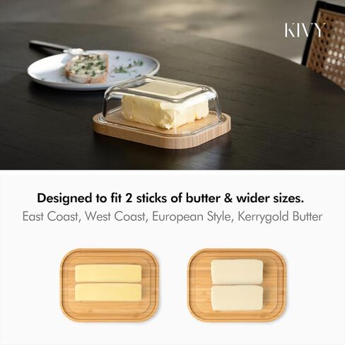KIVY Glass butter dish with airtight lid that keeps butter soft - For countertop and refrigerator door shelf - Butter tray with lid fridge - Butter holder for counter - Covered butter dishes with lid in Kuwait