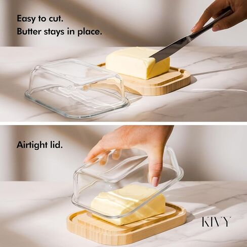 KIVY Glass butter dish with airtight lid that keeps butter soft - For countertop and refrigerator door shelf - Butter tray with lid fridge - Butter holder for counter - Covered butter dishes with lid in Kuwait