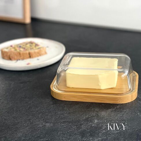 KIVY Glass butter dish with airtight lid that keeps butter soft - For countertop and refrigerator door shelf - Butter tray with lid fridge - Butter holder for counter - Covered butter dishes with lid in Kuwait