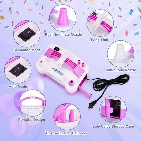 AGPtEK Electric Air Balloon Pump with Built-in Tying Tool, 110V 600W Pink and White Portable Dual Nozzle Inflator/Blower for Party Decoration-with Tying Tool on Handle in Saudi Arabia