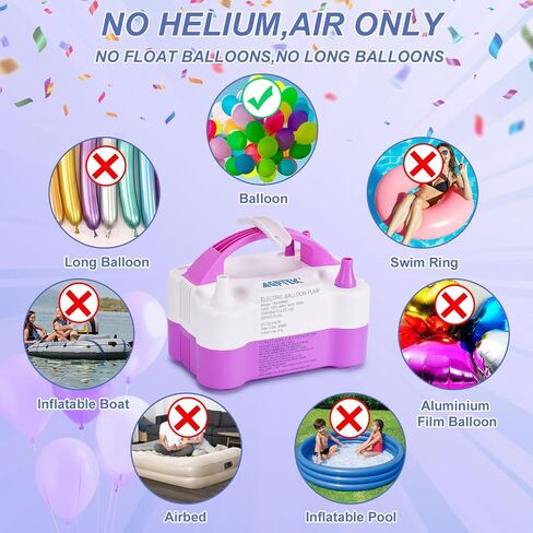 AGPtEK Electric Air Balloon Pump with Built-in Tying Tool, 110V 600W Pink and White Portable Dual Nozzle Inflator/Blower for Party Decoration-with Tying Tool on Handle in Saudi Arabia