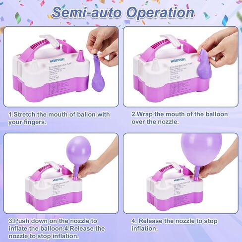 AGPtEK Electric Air Balloon Pump with Built-in Tying Tool, 110V 600W Pink and White Portable Dual Nozzle Inflator/Blower for Party Decoration-with Tying Tool on Handle in Saudi Arabia