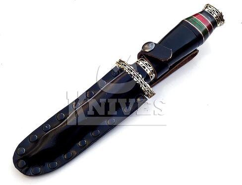 NoonKnives: 10.5" Hand-made Damascus Steel blade Collectible Kris Handle Blue Pakka Wood with brass clip or brass pommel in Saudi Arabia