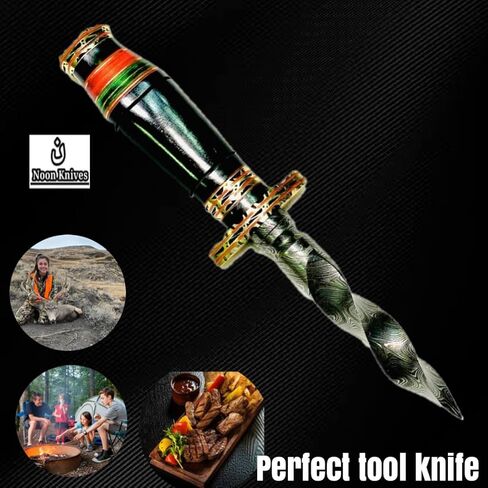 NoonKnives: 10.5" Hand-made Damascus Steel blade Collectible Kris Handle Blue Pakka Wood with brass clip or brass pommel in Saudi Arabia
