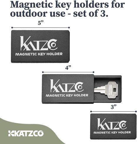 حامل مفاتيح مغناطيسي من Katzco - 3 عبوات - 1.25 × 2.75 بوصة - حافظات بلاستيكية سوداء متينة مع مغناطيس قوي - للمقصورات الآمنة، ومفاتيح السيارة الإضافية، والمنزل، والمزيد in Kuwait