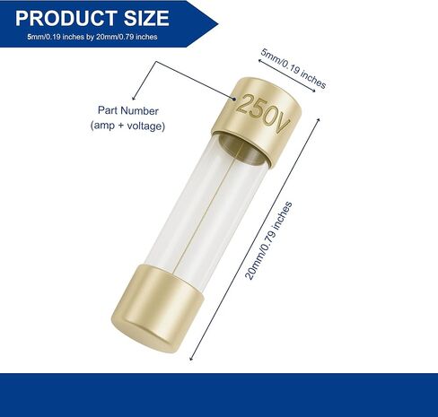 Techman - Pack of 5-500mA (0.500A) Glass Fuse (GMA), 250v, 5mm x 20mm (3/16" X 3/4") Fast Blow (Fast Acting) in Kuwait