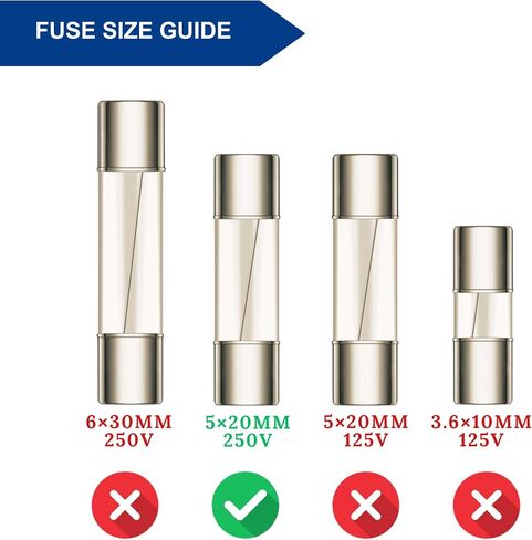 Techman - Pack of 5-500mA (0.500A) Glass Fuse (GMA), 250v, 5mm x 20mm (3/16" X 3/4") Fast Blow (Fast Acting) in Kuwait