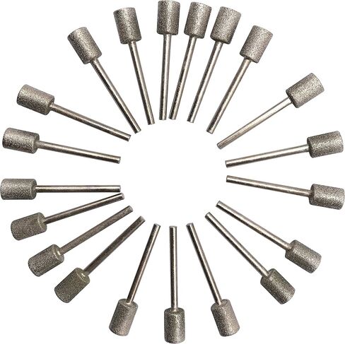 20Pcs Diamond Grinding Bits, 5mm Cylinder Head, 3mm Shank, 45mm Long Diamond Coated Burr Mounted Point in Kuwait