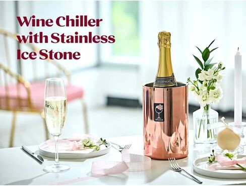 IPUJAN Wine Chiller Bucket with Stainless Ice Stone - Champagne Bucket for 750ml Single Bottle Cold up to 5 Hours - Iceless Insulated Double Walled White Wine Cooler Bucket in Saudi Arabia