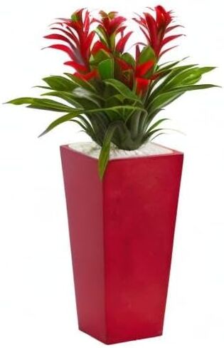 ما يقرب من الطبيعي ثلاثي bromeliad الصناعي نبات زرع تراكوتا ، باللون الأحمر in Saudi Arabia
