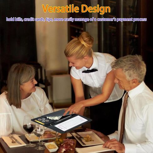 محفظة منظم كتب النادل أو النادلة من الجلد الصناعي الأسود، إيصالات المطعم أو حامل شيك النقود (أسود/8 بوصة × 5 بوصة) in Kuwait