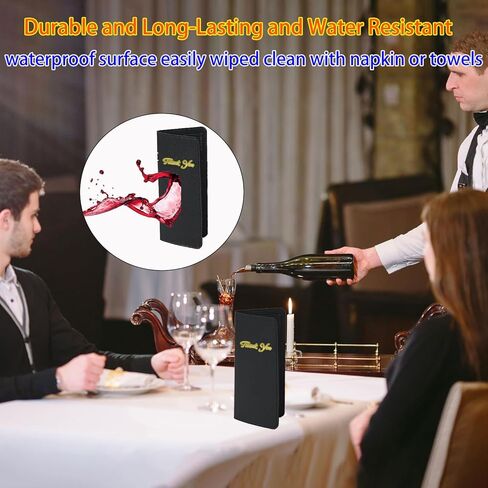 محفظة منظم كتب النادل أو النادلة من الجلد الصناعي الأسود، إيصالات المطعم أو حامل شيك النقود (أسود/8 بوصة × 5 بوصة) in Kuwait