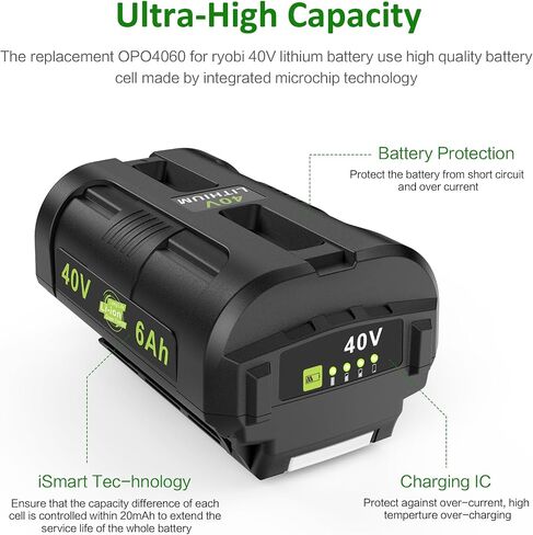 TREE.NB OP4060 40V 6.0Ah Lithium Battery Replacement for All Ryobi 40-Volt Power Tools OP4015 OP40201 OP40261 OP4030 OP4040 OP40401 OP4050 OP40501 OP4050A OP40601 OP4060A RY40200 RY40403 RY40204 in Kuwait