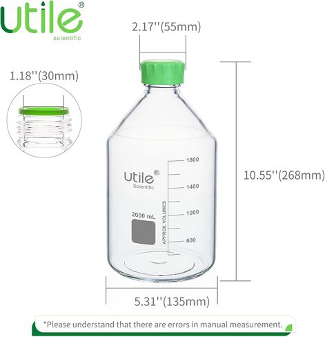 Media Bottle, 3.3 Borosilicate Glass Storage Bottles with Lids, 1000ml(33.8oz) Lab Media Bottles, PP Material Media Storage Bottle, 4038.1000.1 in Kuwait