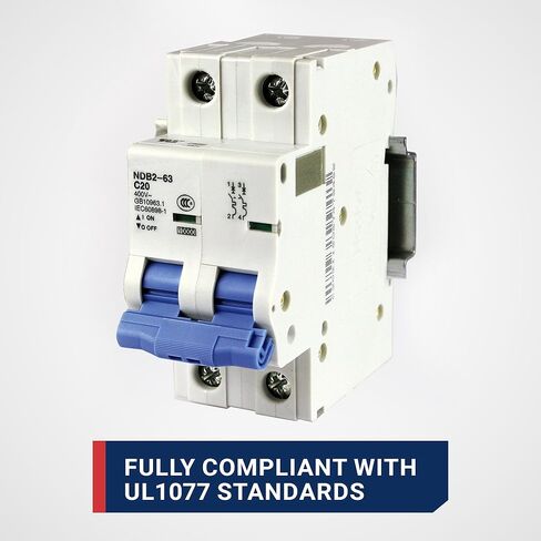 20 أمبير، 480 فولت تيار متردد، 2 قطب، قاطع دائرة مصغر مثبت على سكة حديد DIN، منحنى الرحلة: C، UL1077 in Kuwait