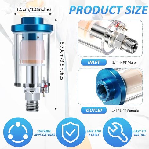 3 Pcs Compressed Air Filter Water Oil Separator 1/4 Inch NPT Inlet and Outlet Airbrush Filter Moisture Separator for Air Line Compressor Fitting, 90 PSI in Saudi Arabia
