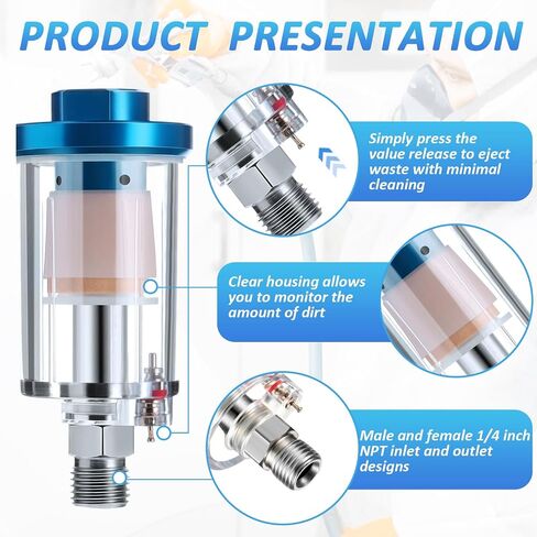3 Pcs Compressed Air Filter Water Oil Separator 1/4 Inch NPT Inlet and Outlet Airbrush Filter Moisture Separator for Air Line Compressor Fitting, 90 PSI in Saudi Arabia